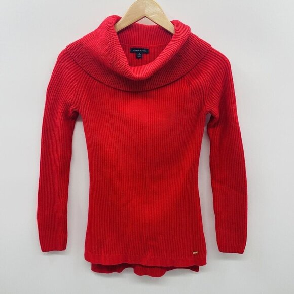 Tommy Hilfiger Womens Size XS Cowl Neck Pullover Ribbed Knit Sweater in Red - Picture 1 of 6